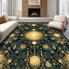 Ornate Celestial Botanical Gold Pattern Rug