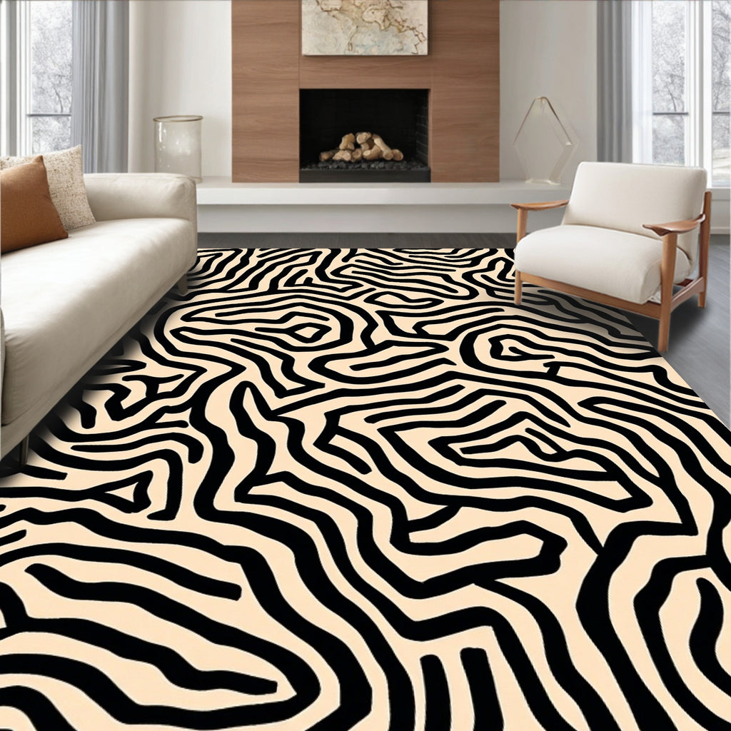 Bold Black Contour Pattern Rug