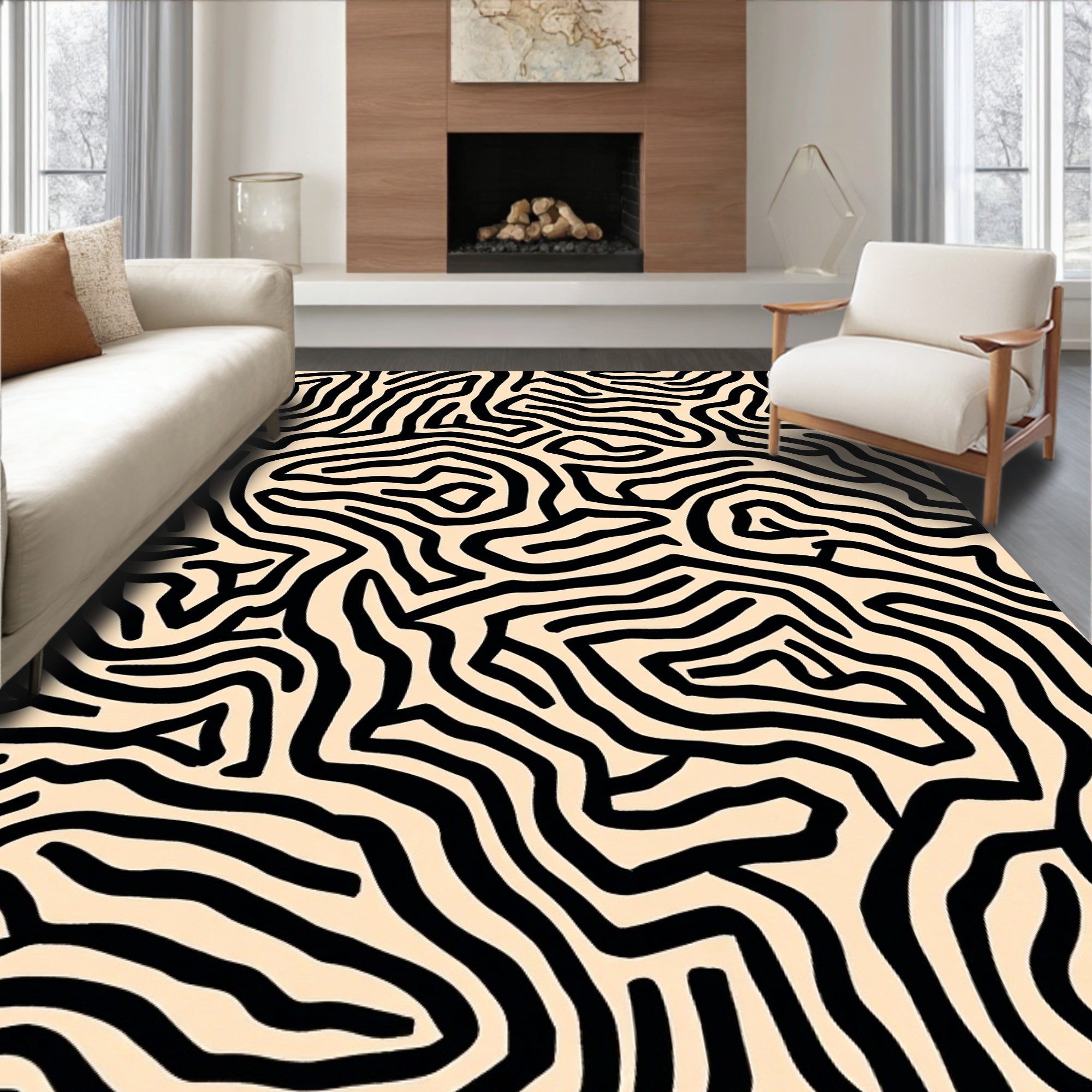 Bold Black Contour Pattern Rug