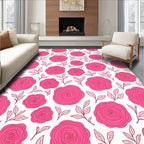 Bold Pink Rose Floral Pattern Rug