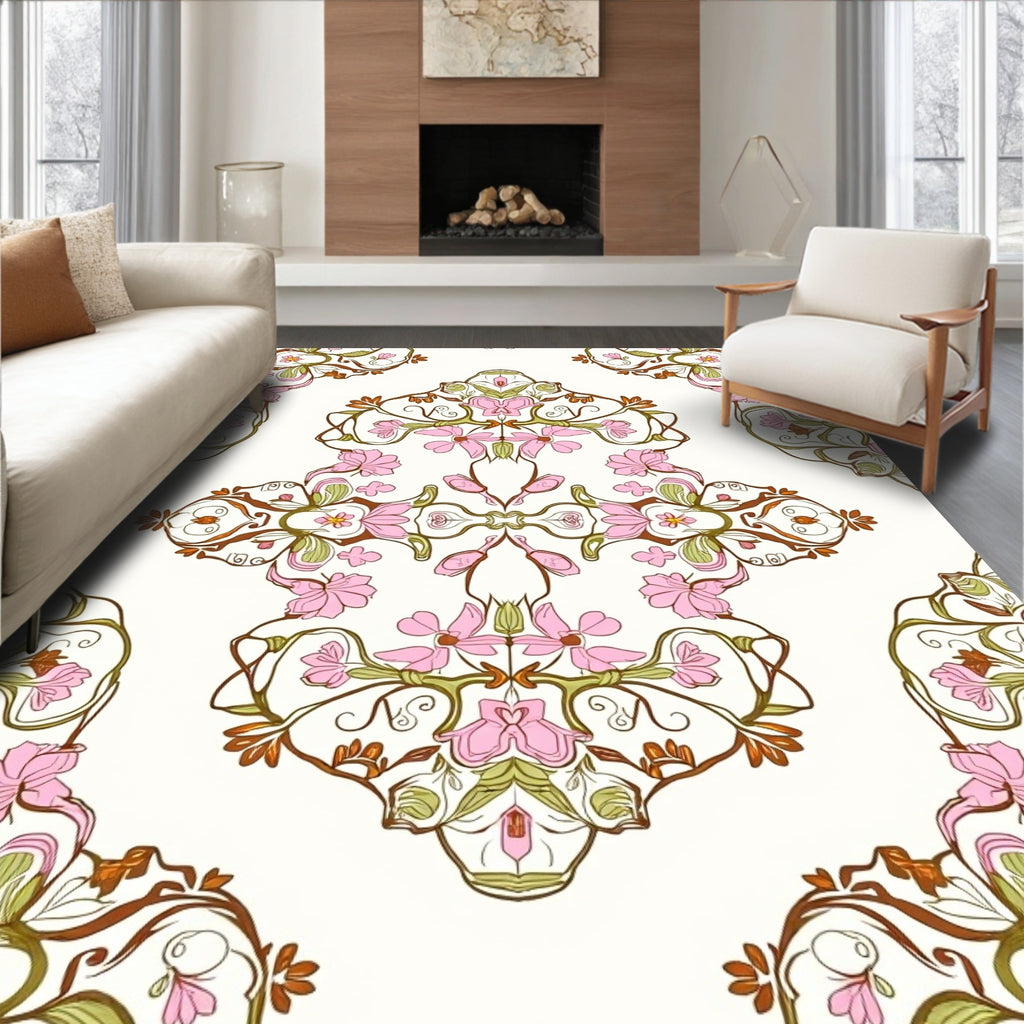 Floral Art Nouveau Pink Ornament Rug