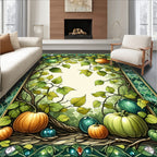 Emerald Vine Pumpkin Folk Art Rug