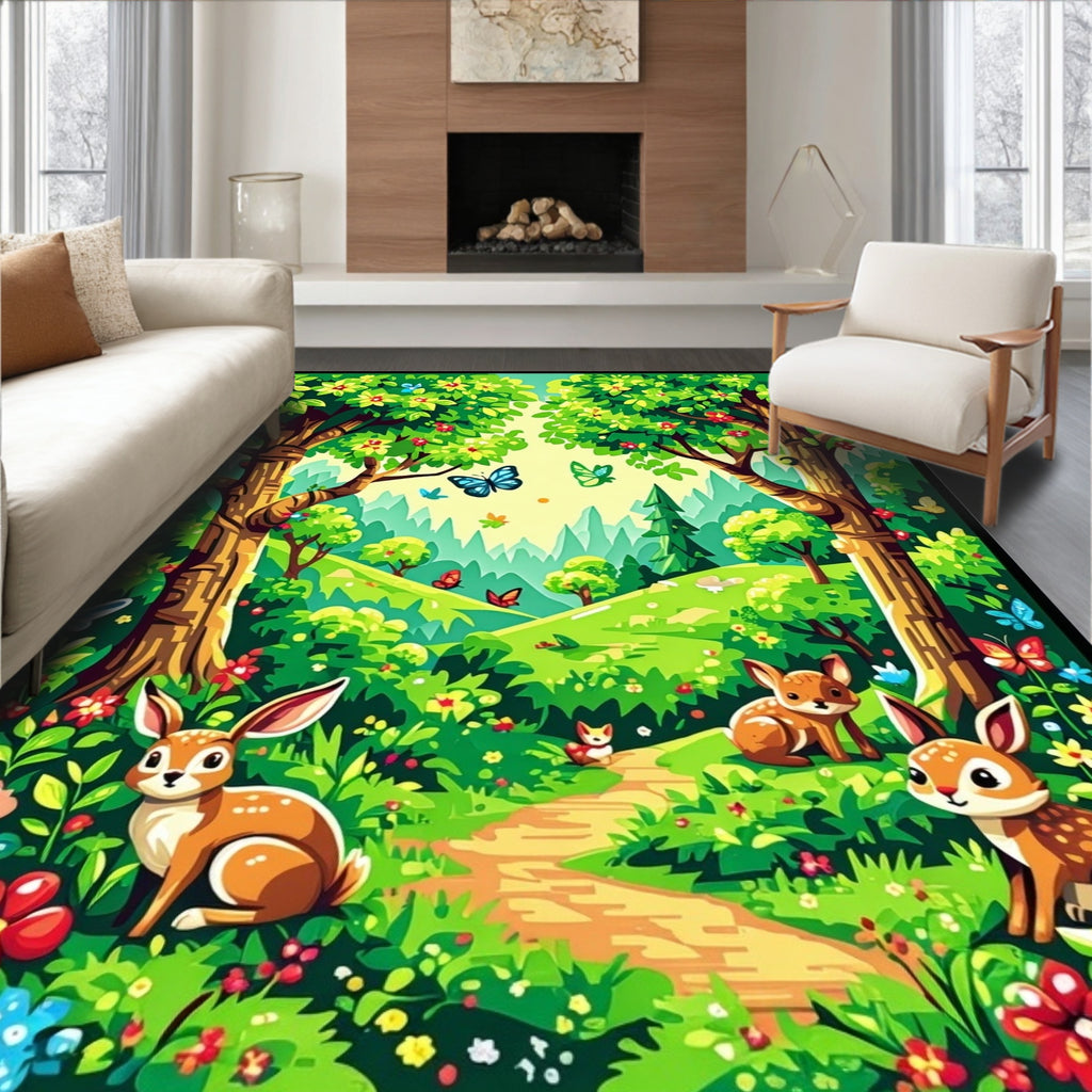 Woodland Creatures Butterflies Garden Path Rug
