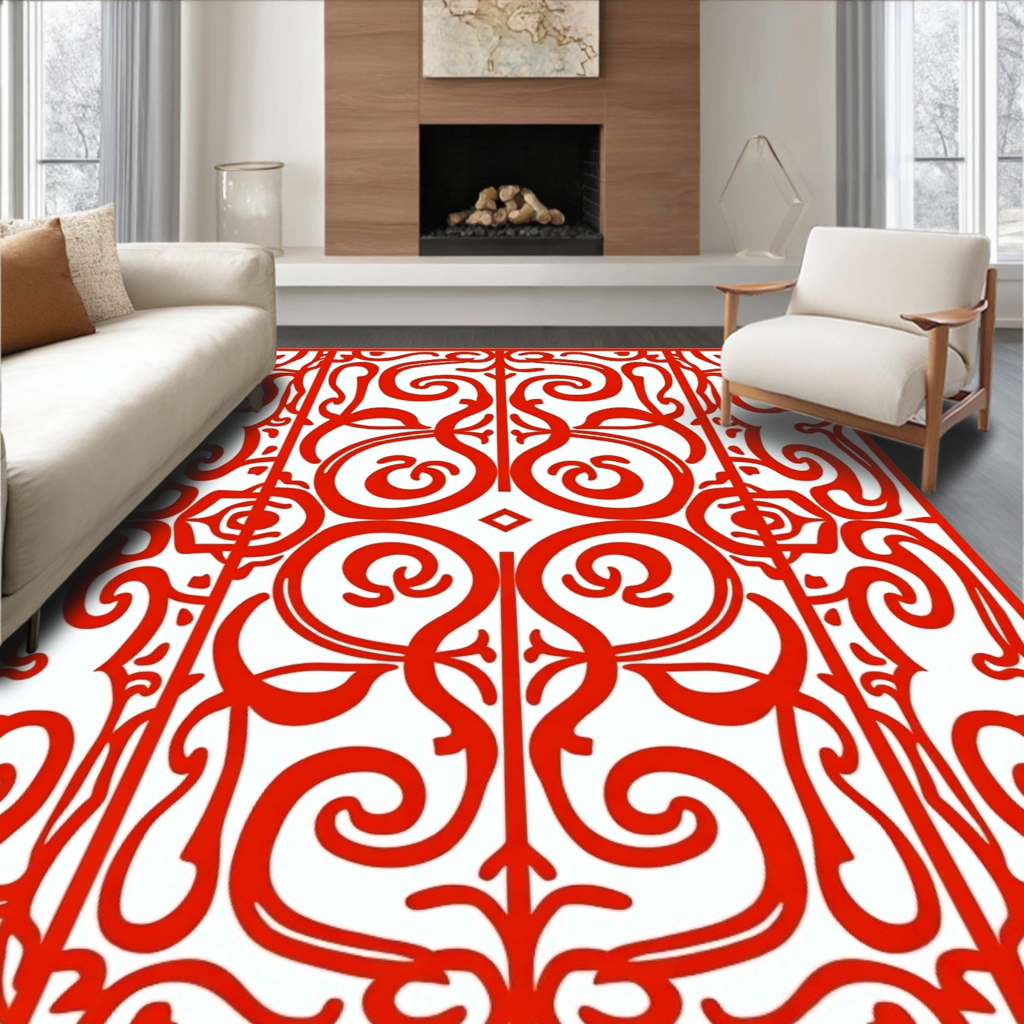 Bold Red Swirl Abstract Pattern Rug