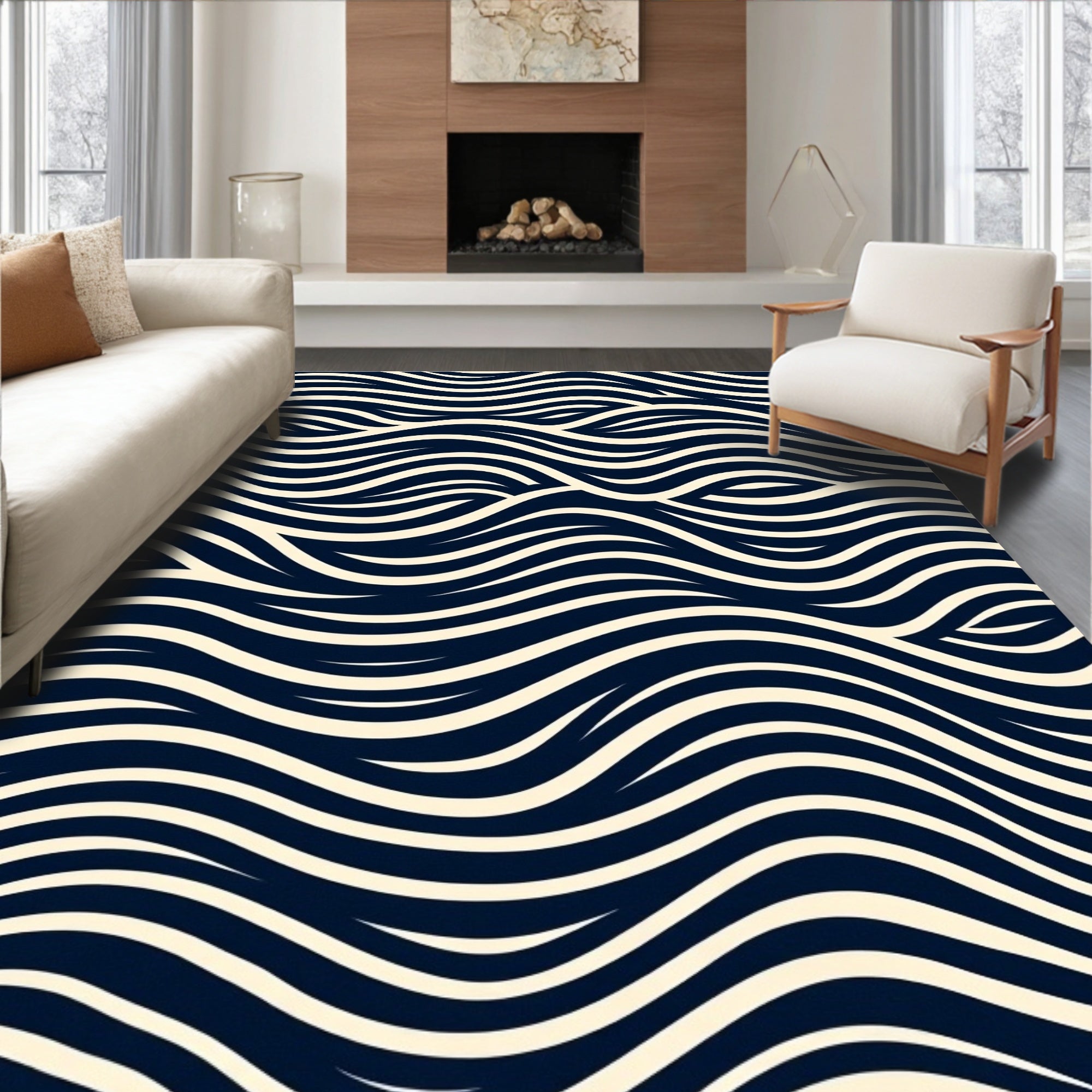 Abstract Wave Patterned Contrast Rug