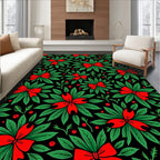 Festive Red Bow Holly Leaf Rug