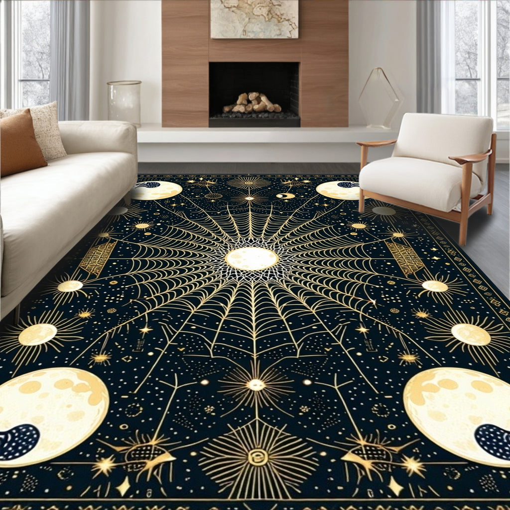 Celestial Spiderweb Moon Star Design Rug