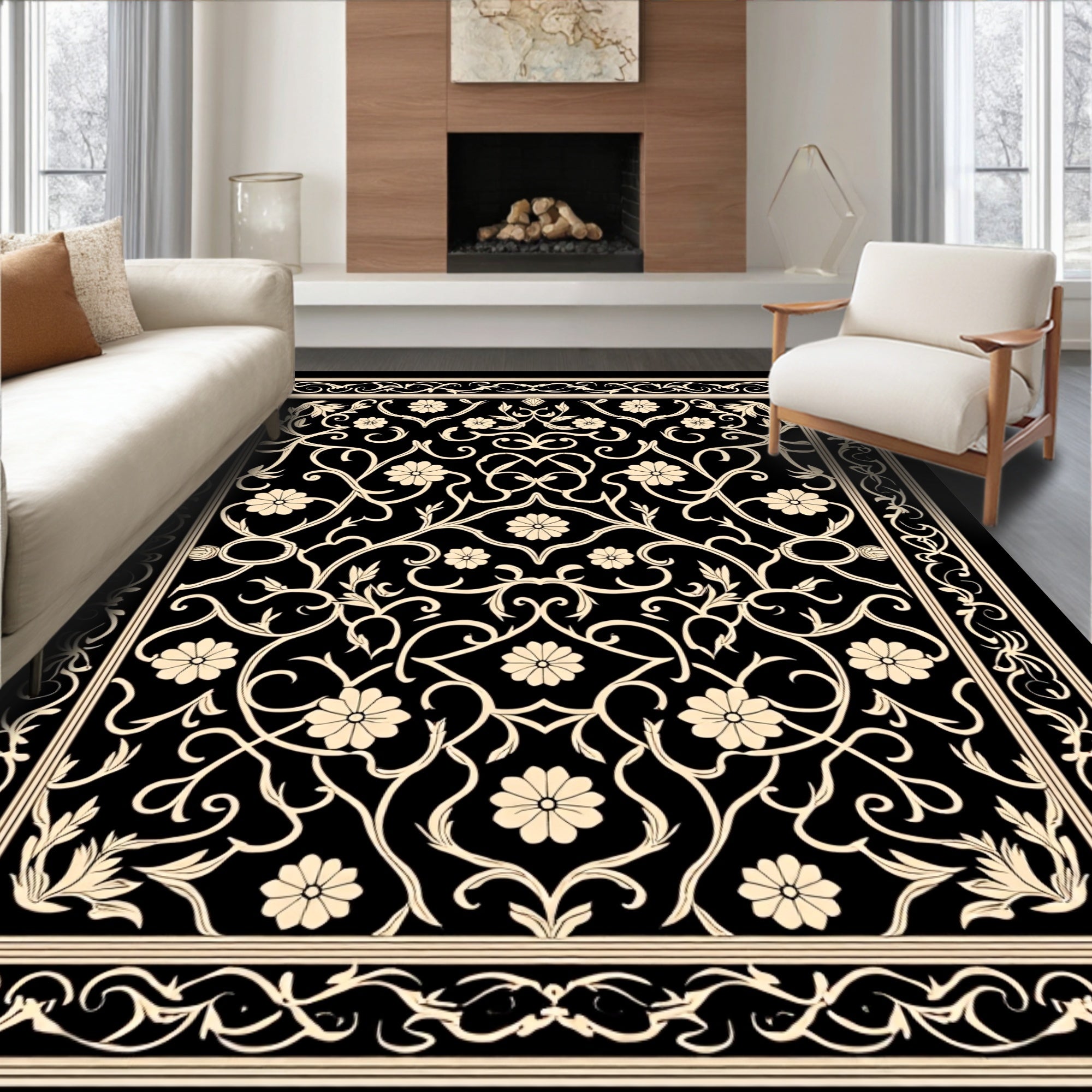 Classic Floral Scroll Work Design Rug