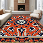Rich Orange Floral Motif Design Rug