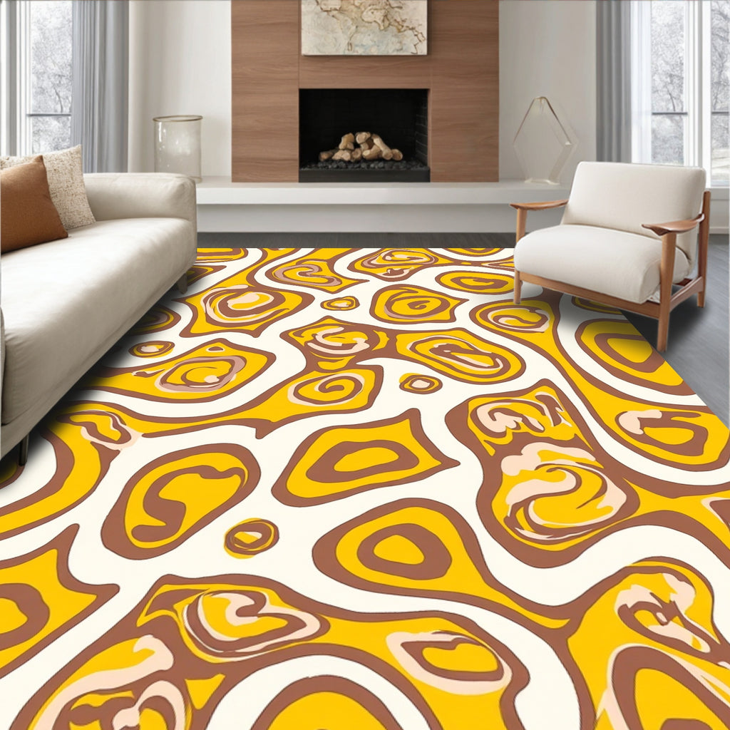 Abstract Swirls Yellow Brown Pattern Rug