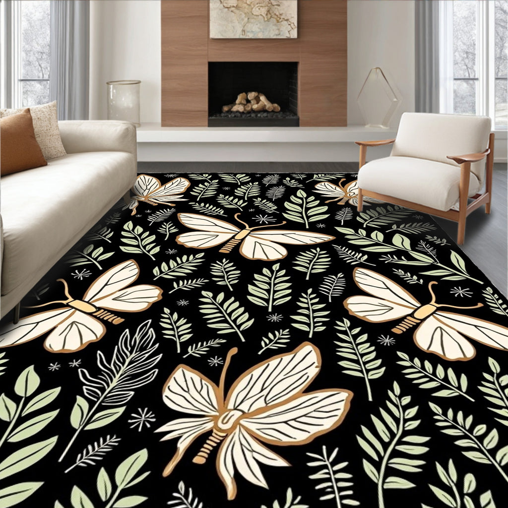 Botanical Butterfly Whimsical Garden Pattern Rug
