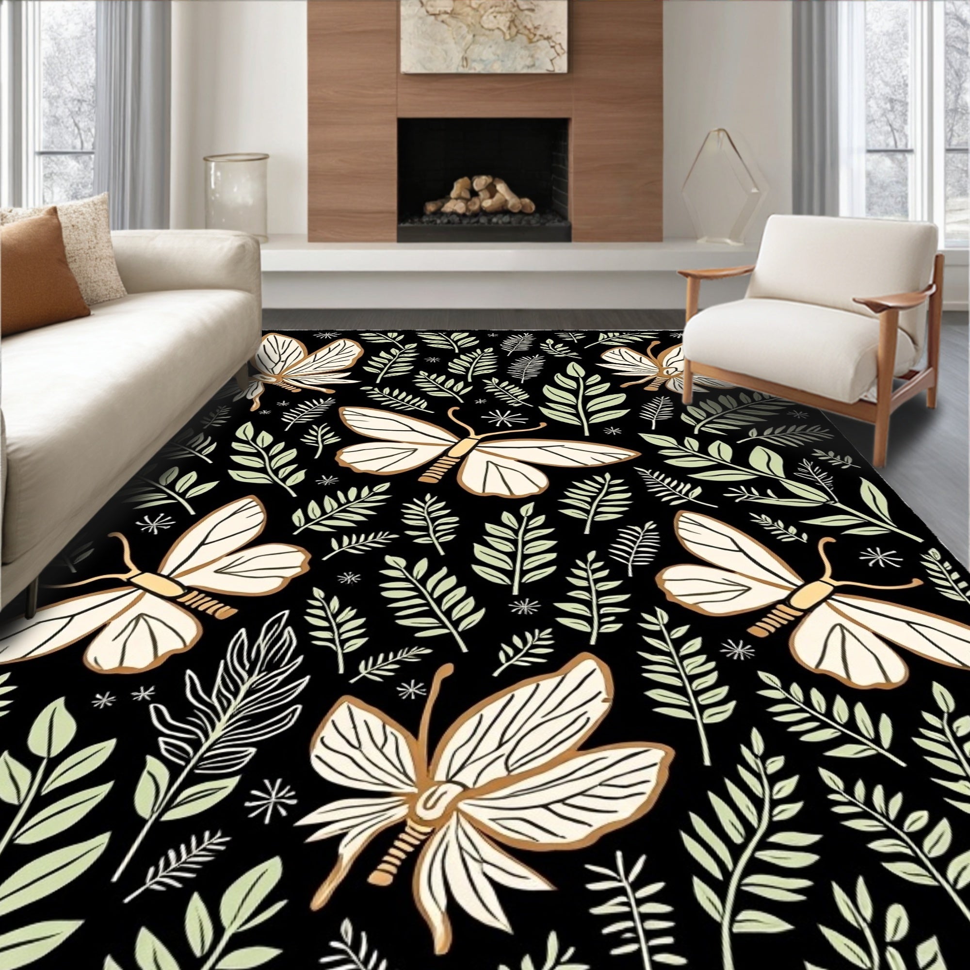 Botanical Butterfly Whimsical Garden Pattern Rug