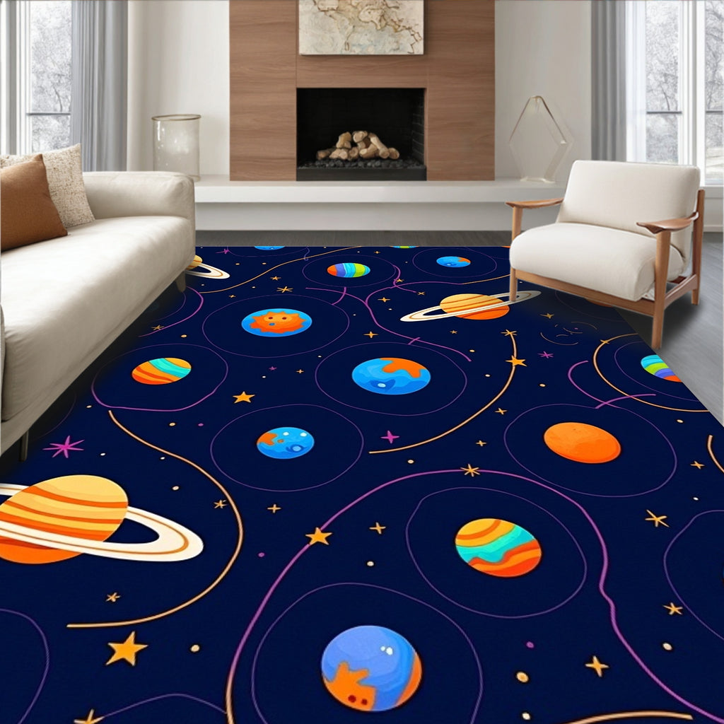 Cosmic Planets Swirling Orbital Galaxy Rug