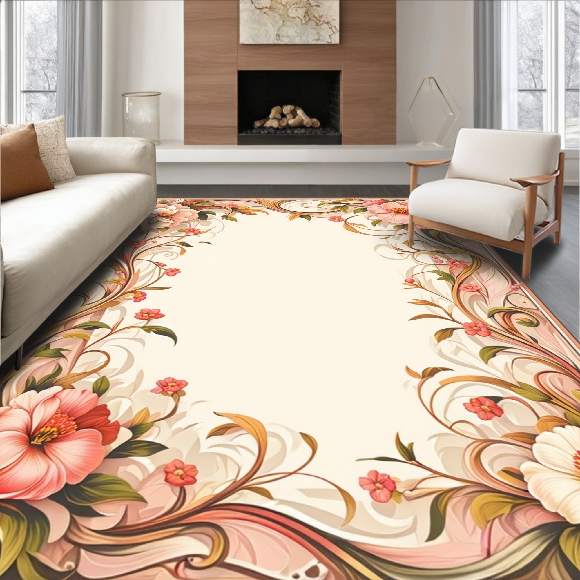 Elegant Floral Swirls and Blooms Rug
