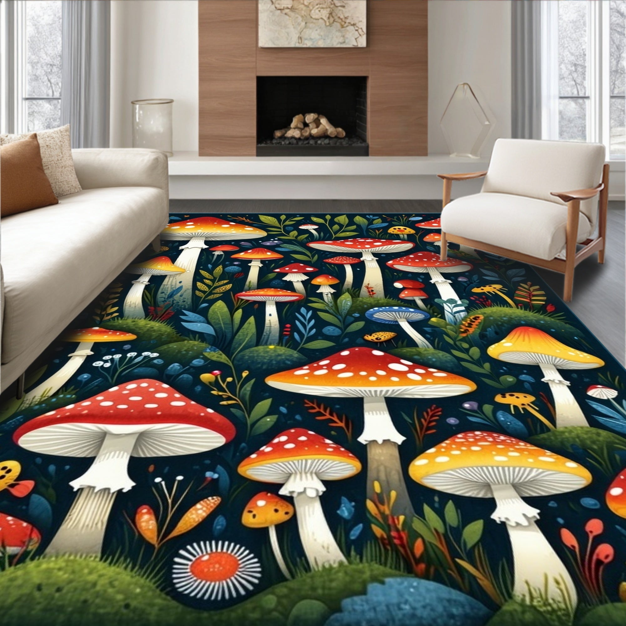 Whimsical Mushroom Garden Pattern Rug