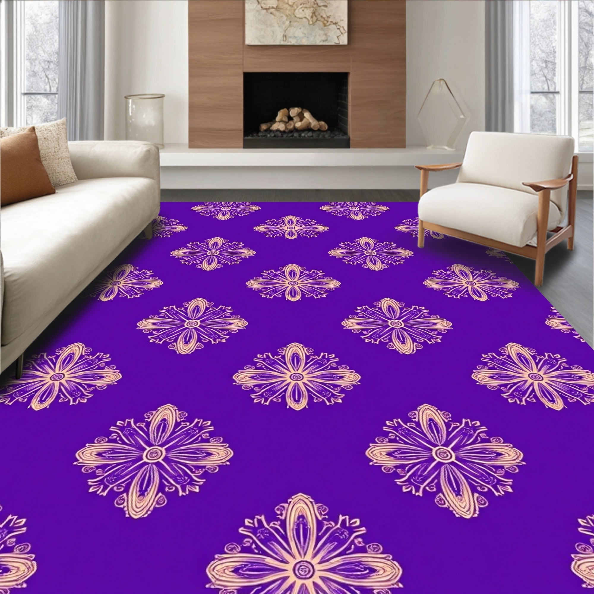 Ornate Floral Purple Background Rug