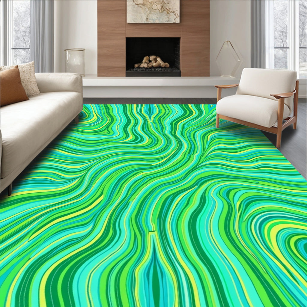 Green Yellow Swirl Pattern Rug