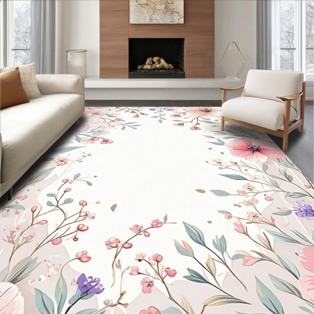Pastel Floral Vine Art Pattern Rug