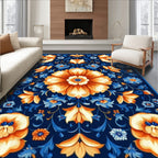 Ornate Floral Blue Orange Pattern Rug