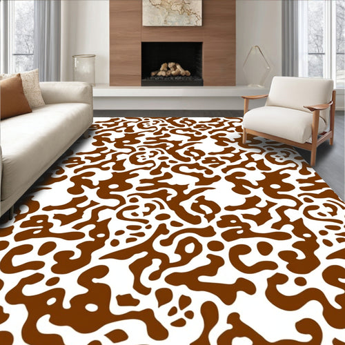 Abstract Organic Brown White Pattern Rug
