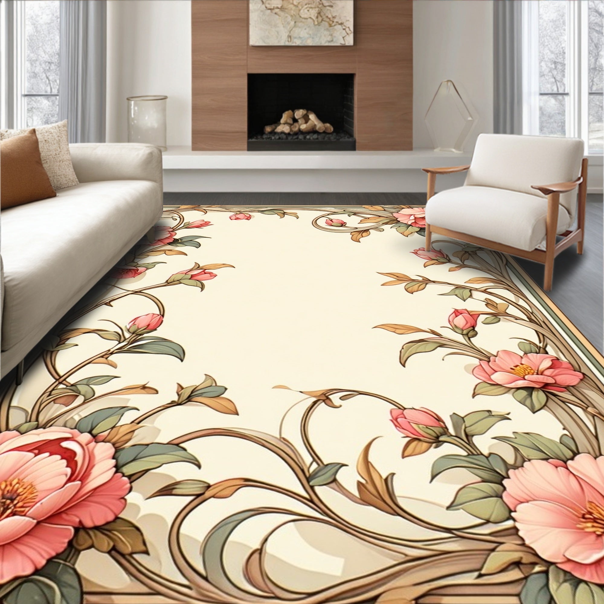 Art Nouveau Floral Pink Petal Design Rug