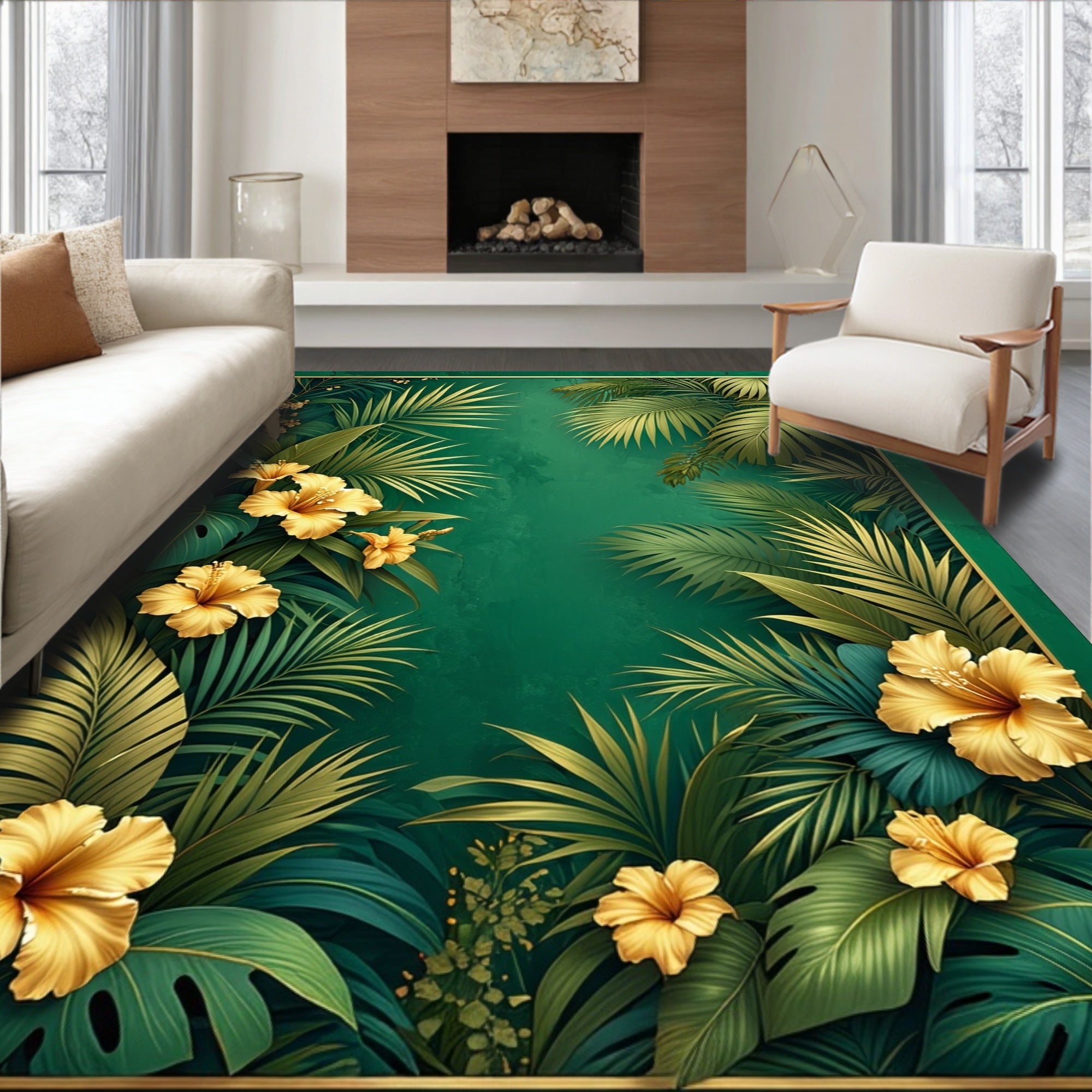 Tropical Floral Lush Leaf Design Rug