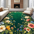 Vintage Floral Garden With Lush Green Background Rug
