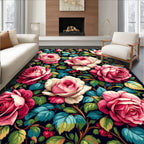 Vintage Rose Garden Floral Pattern Rug