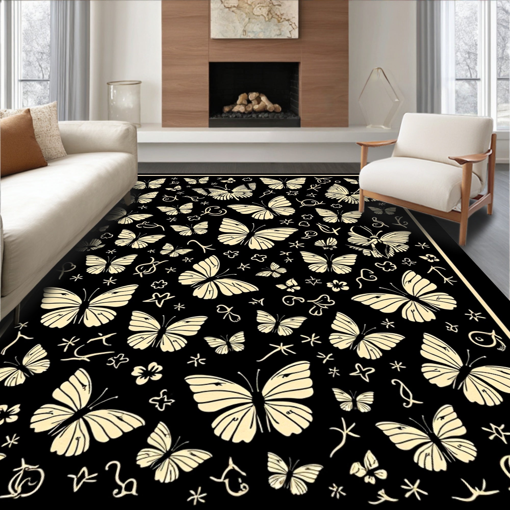 Whimsical Butterflies With Floral Accents Rug