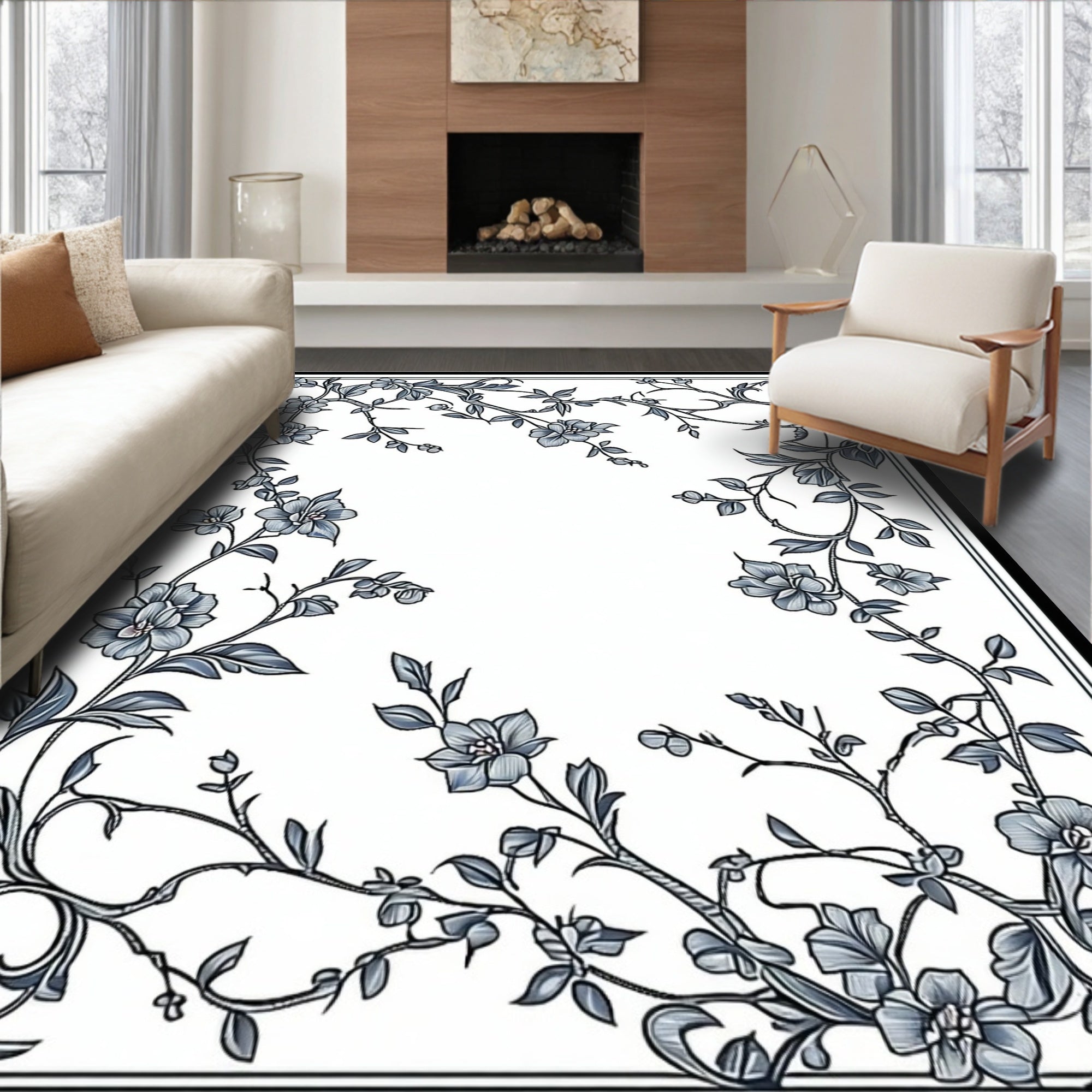 Elegant Floral Vines Silhouette Rug