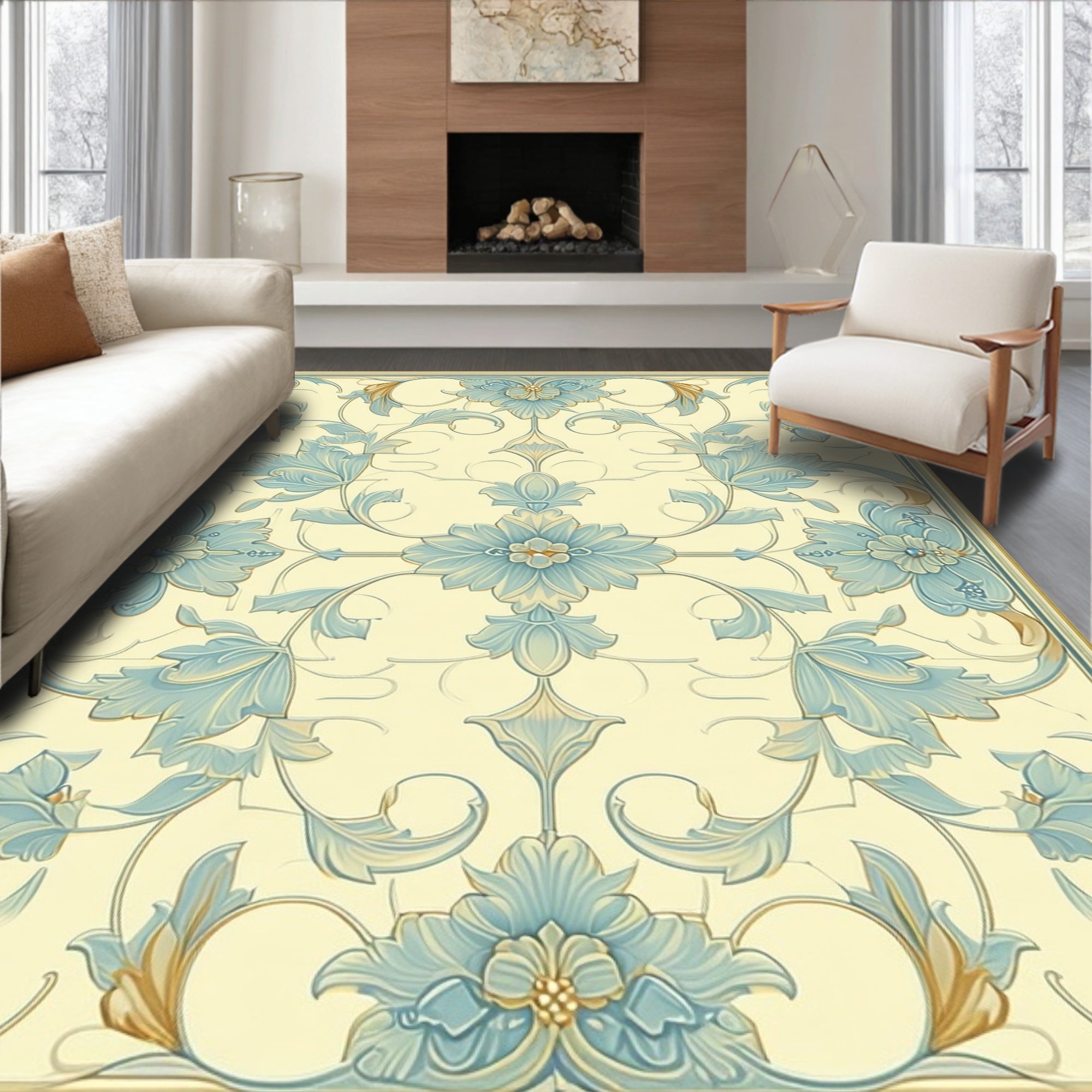 Vintage Floral Scrollwork Design Rug