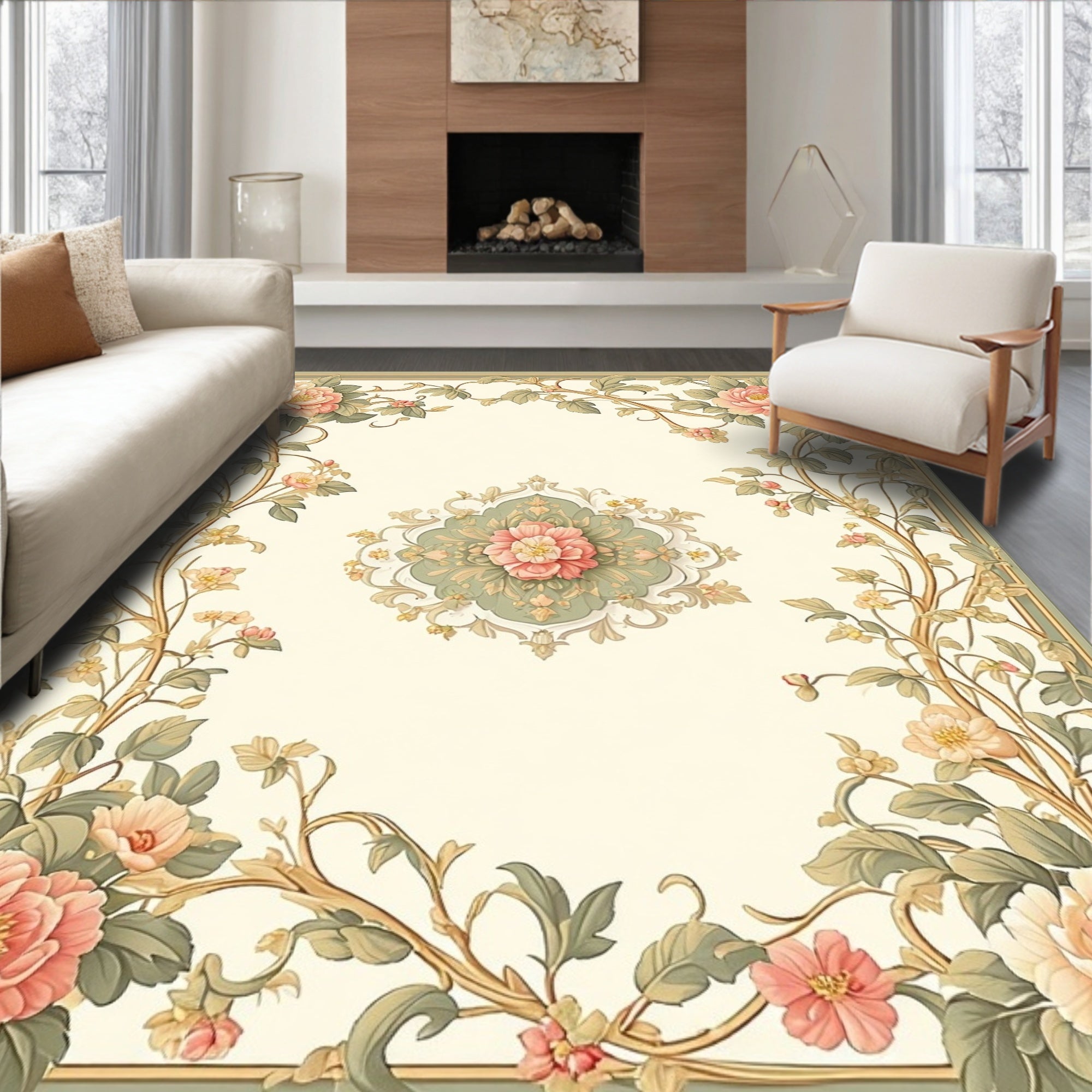 Elegant Floral Vine Pattern Rug