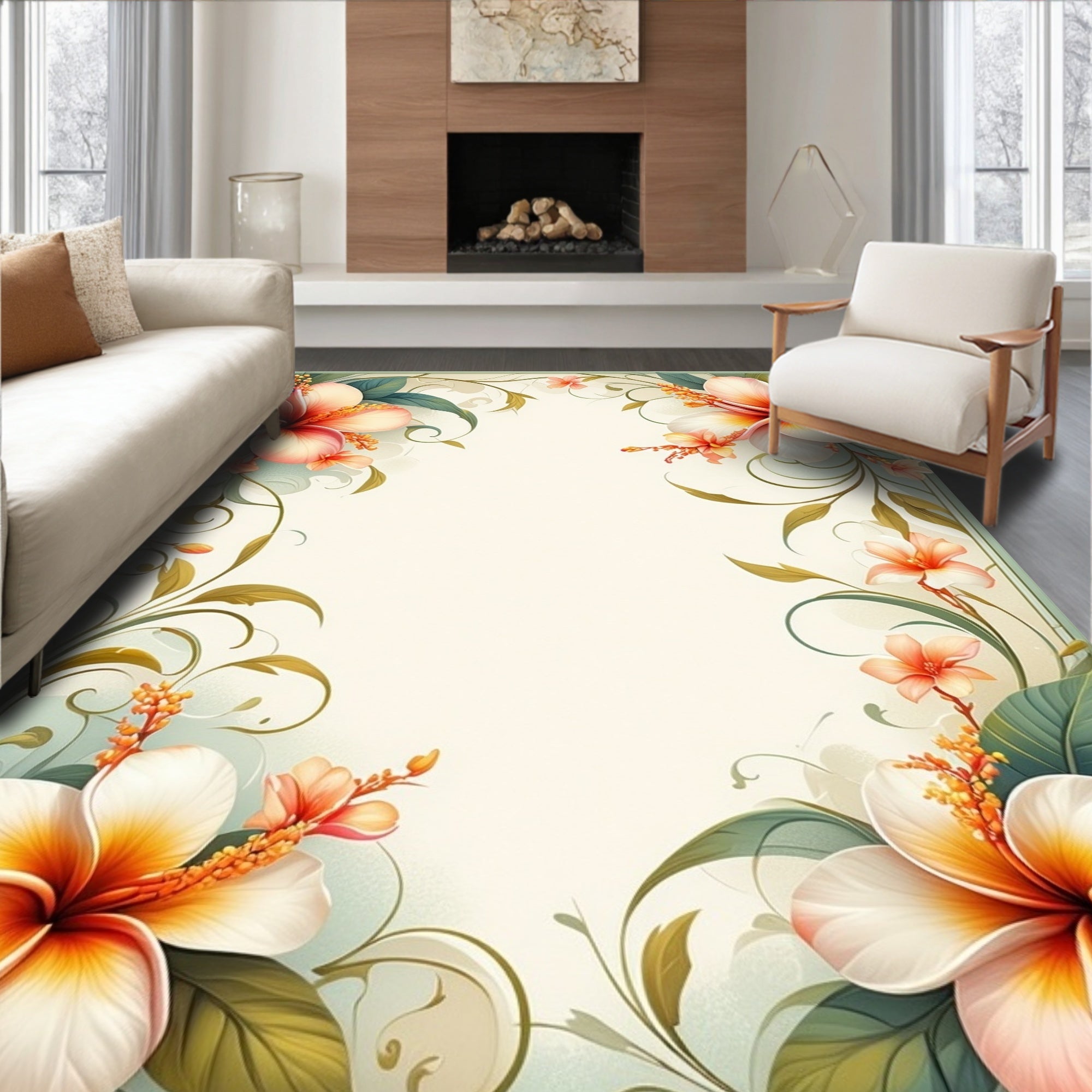 Tropical Floral Swirls Accent Rug
