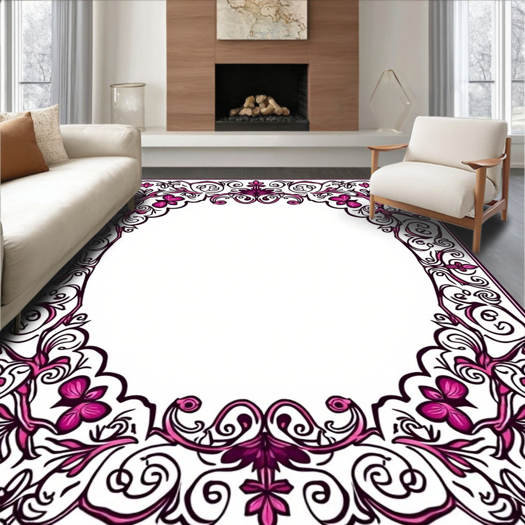 Ornate Floral Vine Swirls Design Elements Rug