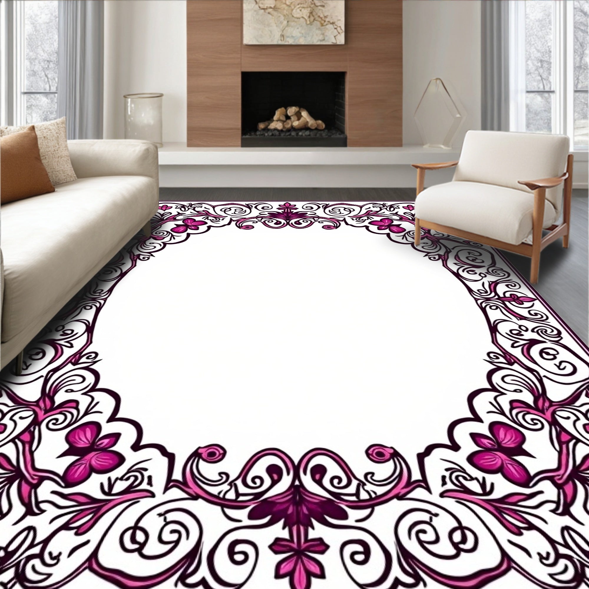 Ornate Floral Vine Swirls Design Elements Rug