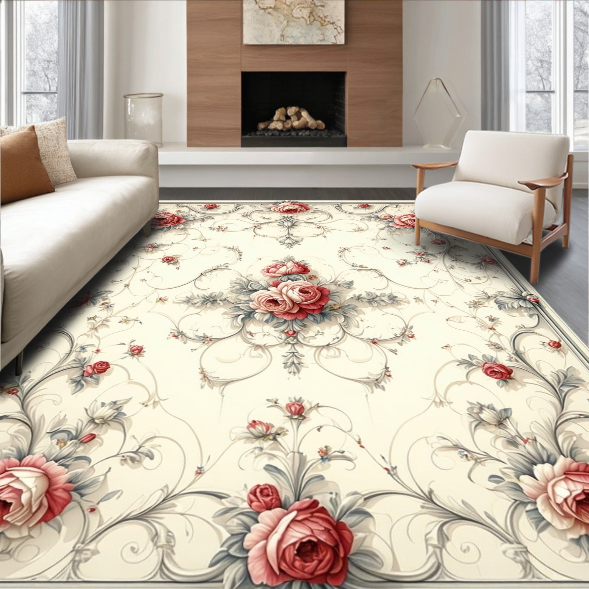 Vintage Floral Swirl Lace Design Rug