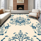 Classic Navy Blue Floral Damask Rug