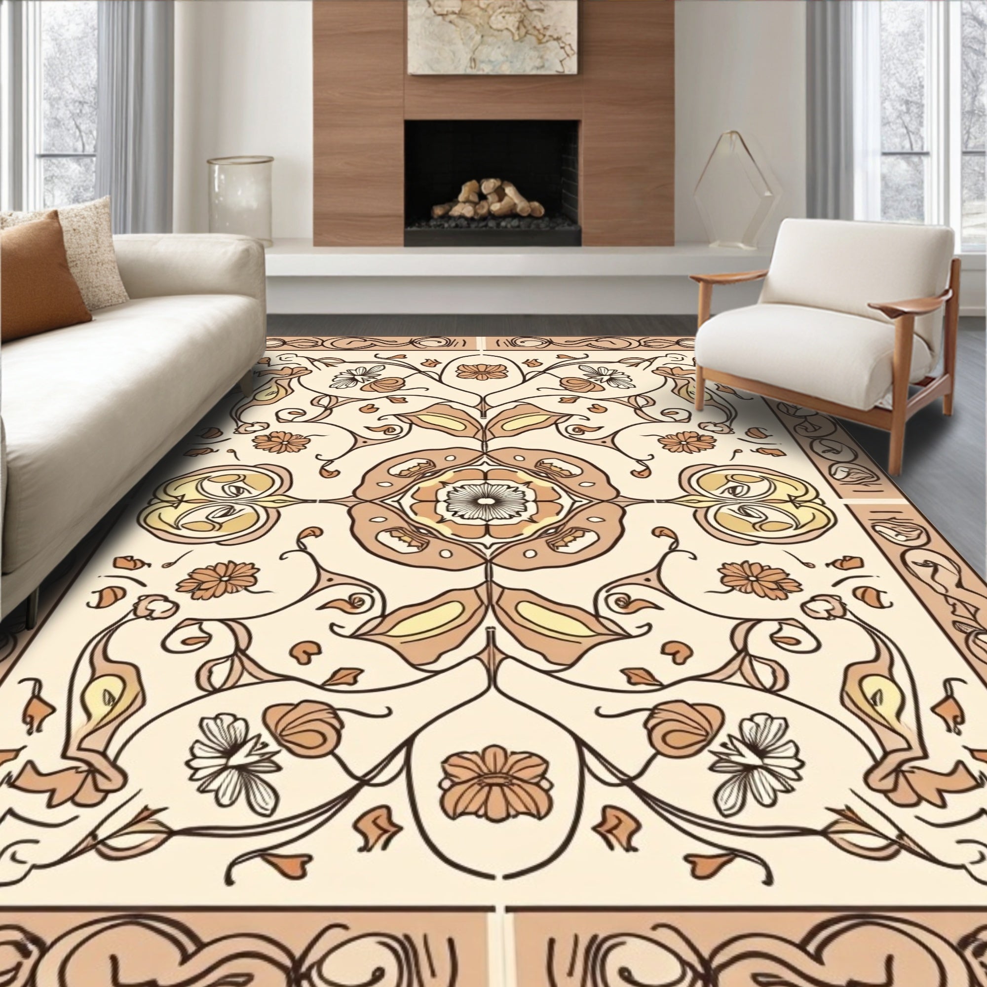 Ornate Floral Art Nouveau Rug