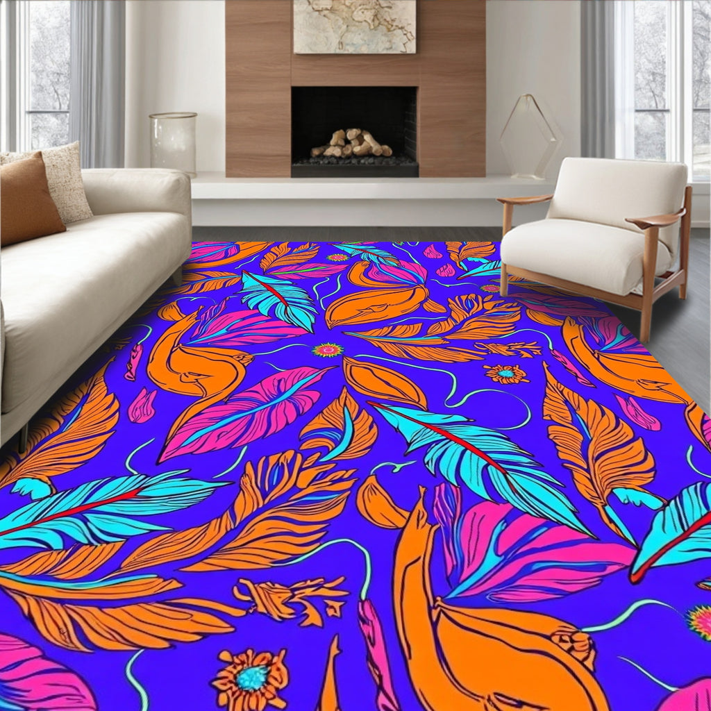 Vibrant Feather Print Pattern Rug