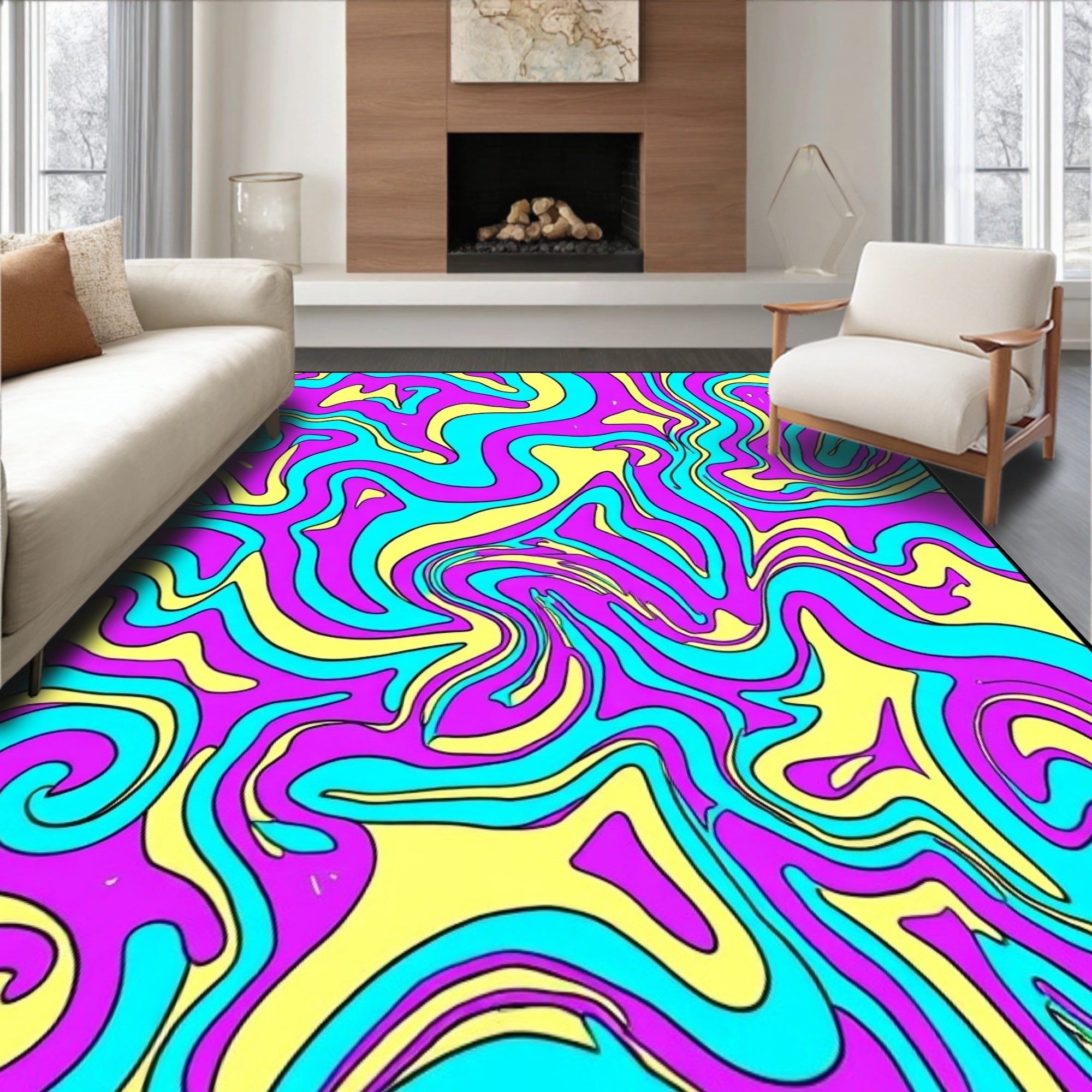 Vibrant Swirls Psychedelic Pattern Rug