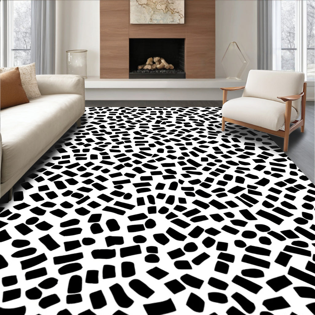 Abstract Black Pebble Pattern Rug