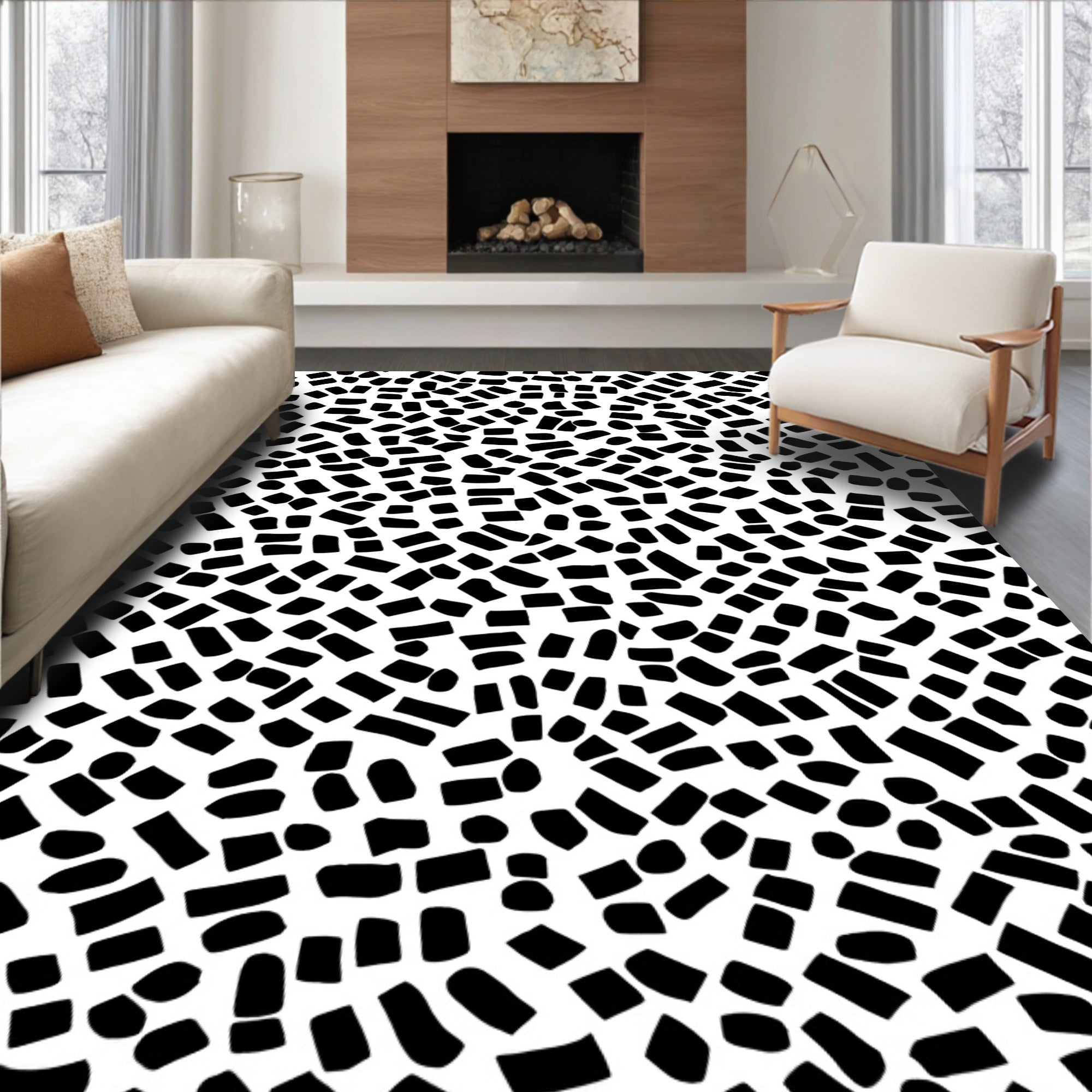 Abstract Black Pebble Pattern Rug