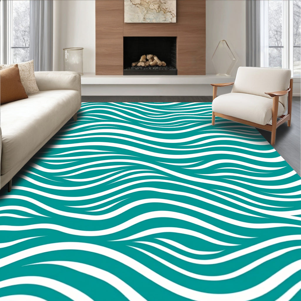Teal Wave Pattern Rug