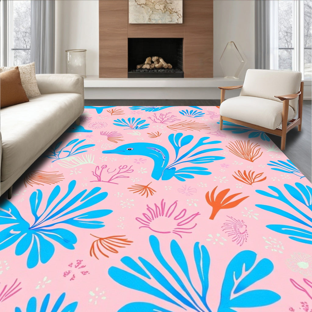 Oceanic Dolphins Coral Garden Design Rug
