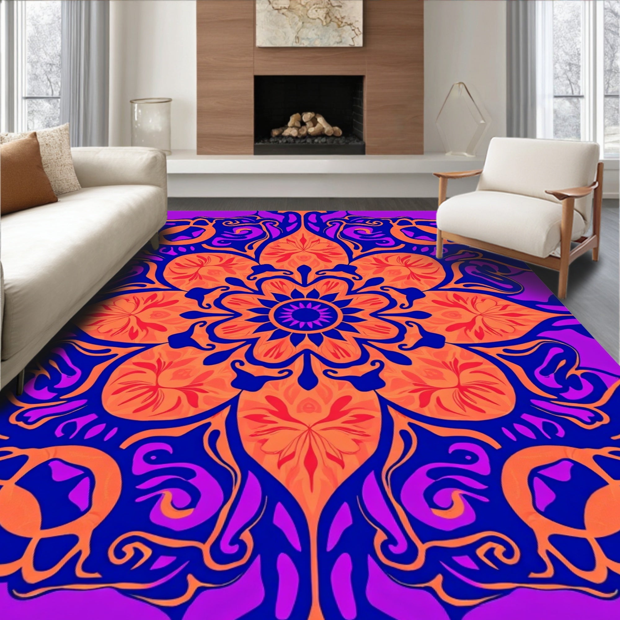 Vibrant Mandala Floral Statement Rug