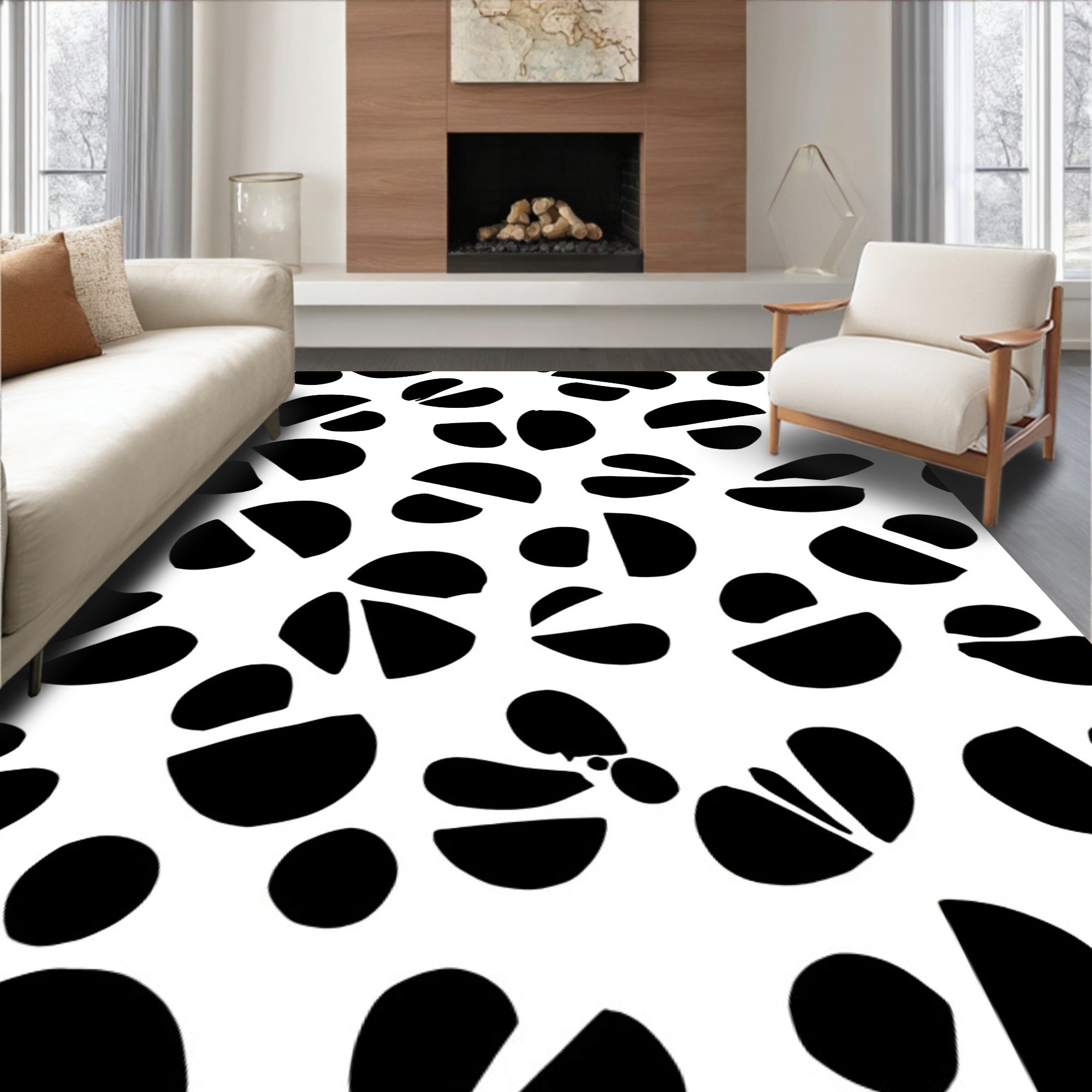 Black White Abstract Organic Shapes Rug