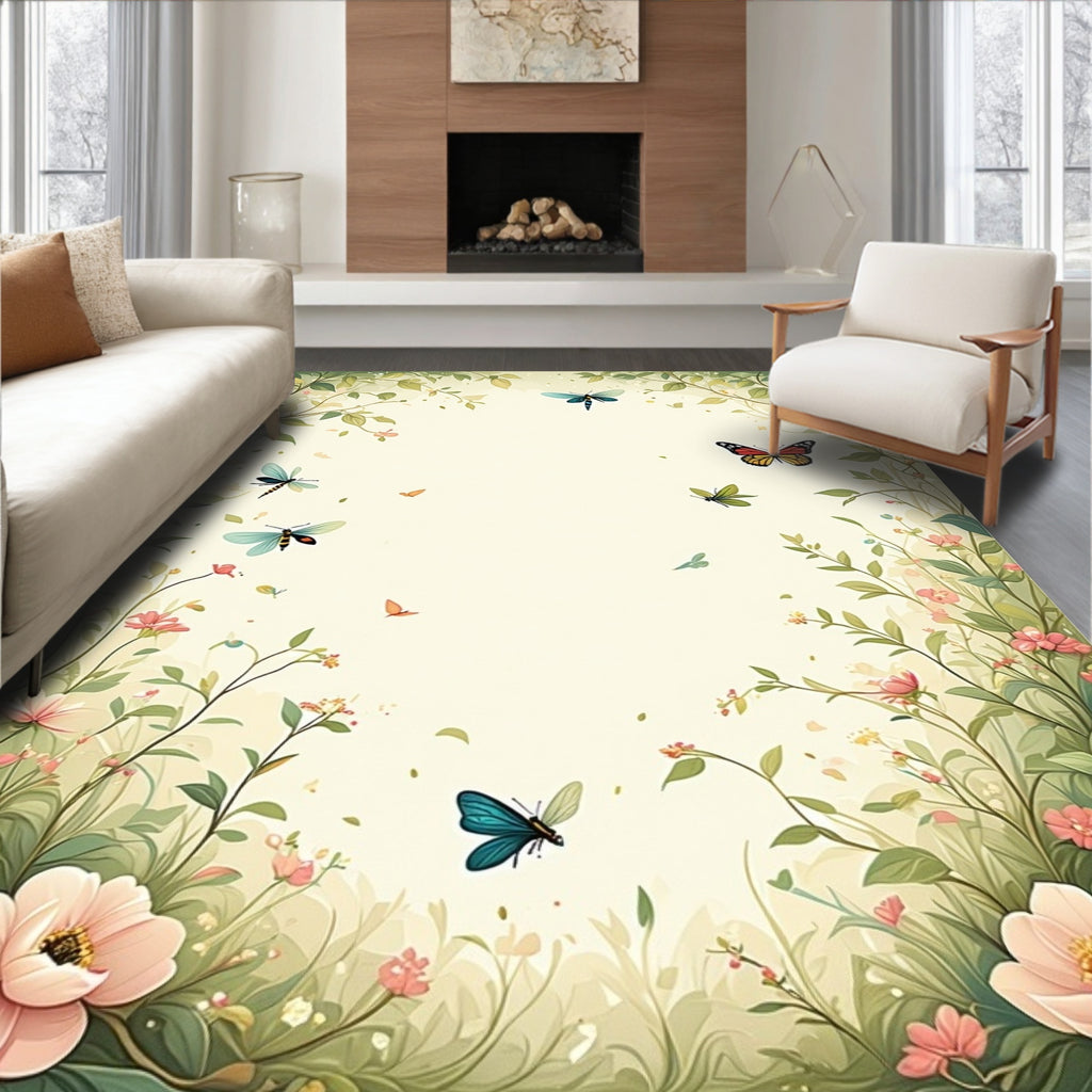 Whimsical Butterflies and Floral Garden Design Rug
