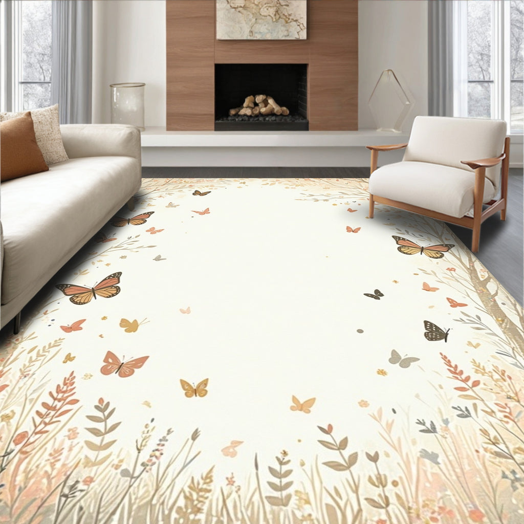 Whimsical Butterfly Meadow Design Rug