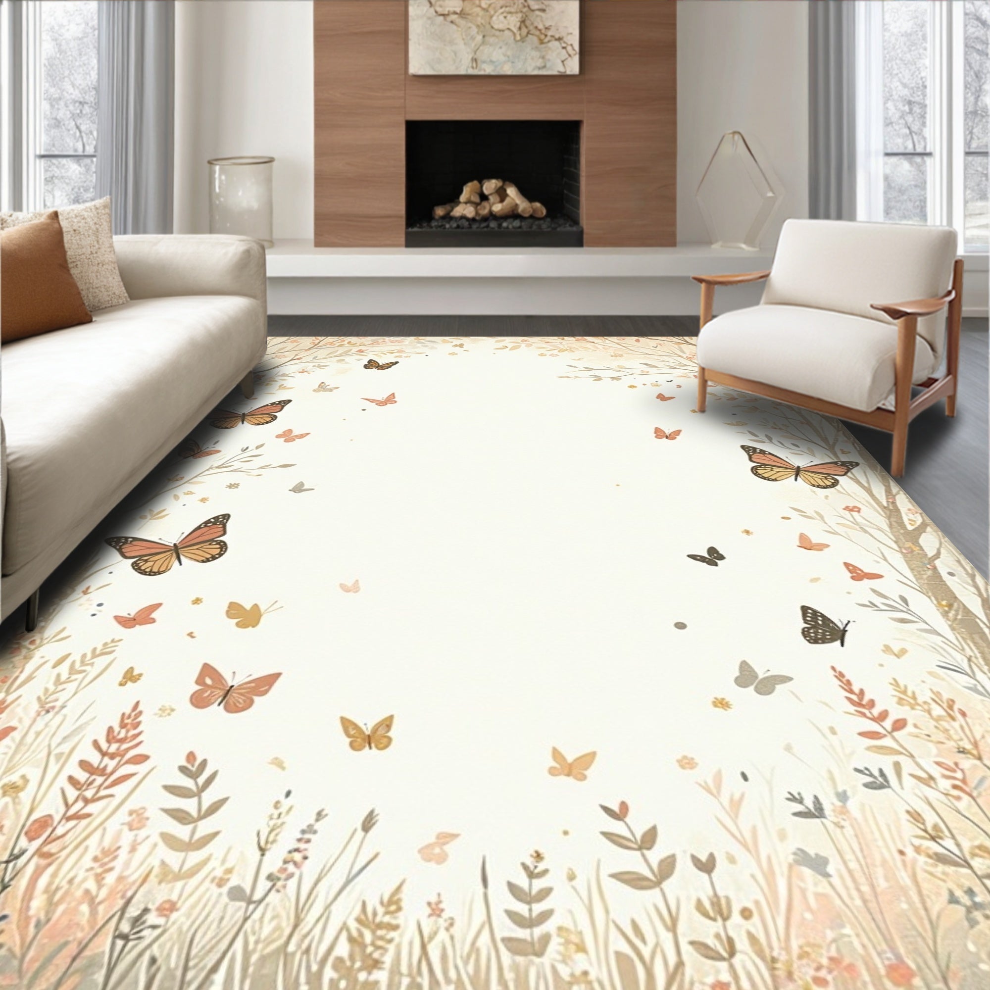 Whimsical Butterfly Meadow Design Rug