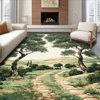 Lush Trees Pathways Countryside Scene Rug